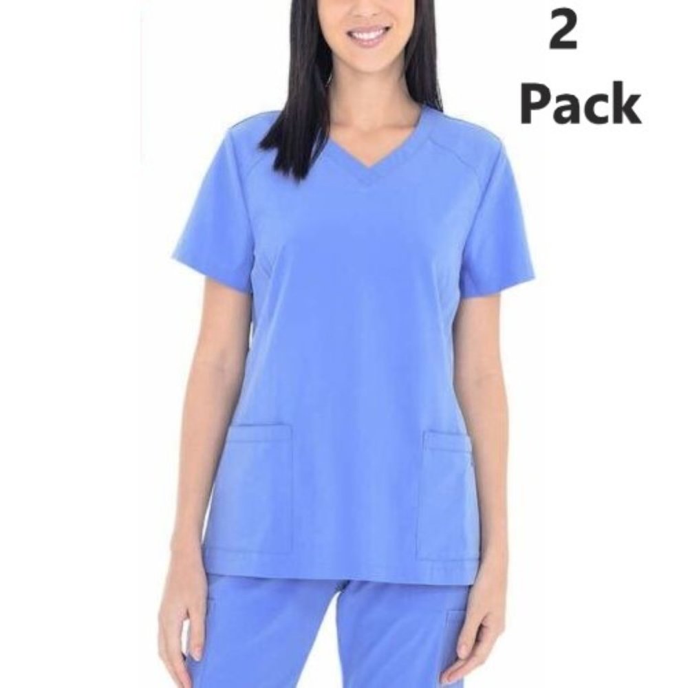 2-pack! BT Supply Co Womens V-Neck Scrub Tops--Ciel Blue